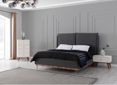 Gray and White Bedroom Suite Bed Bedside tables 4-drawers Chest of drawers